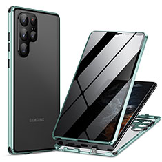 Handyhülle Hülle Luxus Aluminium Metall Rahmen Spiegel 360 Grad Ganzkörper Tasche LK1 für Samsung Galaxy S22 Ultra 5G Grün