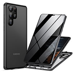 Handyhülle Hülle Luxus Aluminium Metall Rahmen Spiegel 360 Grad Ganzkörper Tasche LK1 für Samsung Galaxy S22 Ultra 5G Schwarz