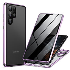 Handyhülle Hülle Luxus Aluminium Metall Rahmen Spiegel 360 Grad Ganzkörper Tasche LK1 für Samsung Galaxy S22 Ultra 5G Violett