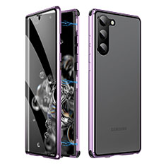 Handyhülle Hülle Luxus Aluminium Metall Rahmen Spiegel 360 Grad Ganzkörper Tasche LK1 für Samsung Galaxy S24 Plus 5G Violett