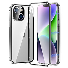 Handyhülle Hülle Luxus Aluminium Metall Rahmen Spiegel 360 Grad Ganzkörper Tasche LK2 für Apple iPhone 13 Silber
