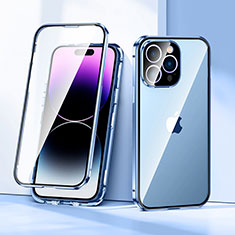 Handyhülle Hülle Luxus Aluminium Metall Rahmen Spiegel 360 Grad Ganzkörper Tasche LK2 für Apple iPhone 14 Pro Max Blau