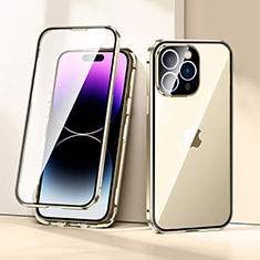 Handyhülle Hülle Luxus Aluminium Metall Rahmen Spiegel 360 Grad Ganzkörper Tasche LK2 für Apple iPhone 14 Pro Max Gold