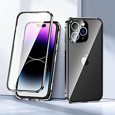 Handyhülle Hülle Luxus Aluminium Metall Rahmen Spiegel 360 Grad Ganzkörper Tasche LK2 für Apple iPhone 14 Pro Max Schwarz