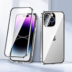 Handyhülle Hülle Luxus Aluminium Metall Rahmen Spiegel 360 Grad Ganzkörper Tasche LK2 für Apple iPhone 14 Pro Max Silber
