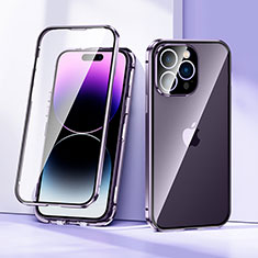 Handyhülle Hülle Luxus Aluminium Metall Rahmen Spiegel 360 Grad Ganzkörper Tasche LK2 für Apple iPhone 14 Pro Max Violett