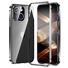 Handyhülle Hülle Luxus Aluminium Metall Rahmen Spiegel 360 Grad Ganzkörper Tasche LK2 für Apple iPhone 15 Schwarz