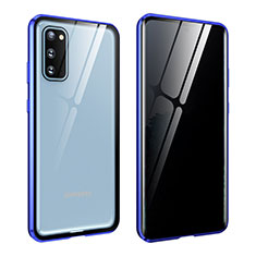 Handyhülle Hülle Luxus Aluminium Metall Rahmen Spiegel 360 Grad Ganzkörper Tasche LK2 für Samsung Galaxy S20 5G Blau