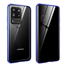 Handyhülle Hülle Luxus Aluminium Metall Rahmen Spiegel 360 Grad Ganzkörper Tasche LK2 für Samsung Galaxy S20 Ultra 5G Blau