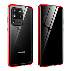 Handyhülle Hülle Luxus Aluminium Metall Rahmen Spiegel 360 Grad Ganzkörper Tasche LK2 für Samsung Galaxy S20 Ultra 5G Rot