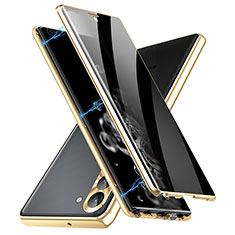 Handyhülle Hülle Luxus Aluminium Metall Rahmen Spiegel 360 Grad Ganzkörper Tasche LK2 für Samsung Galaxy S22 5G Gold