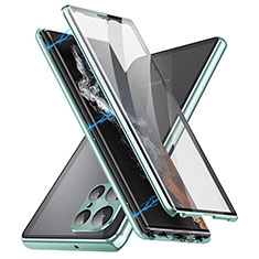 Handyhülle Hülle Luxus Aluminium Metall Rahmen Spiegel 360 Grad Ganzkörper Tasche LK2 für Samsung Galaxy S22 Ultra 5G Grün