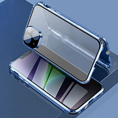 Handyhülle Hülle Luxus Aluminium Metall Rahmen Spiegel 360 Grad Ganzkörper Tasche LK3 für Apple iPhone 13 Blau