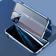 Handyhülle Hülle Luxus Aluminium Metall Rahmen Spiegel 360 Grad Ganzkörper Tasche LK3 für Apple iPhone 13 Pro Blau