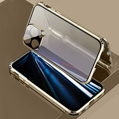 Handyhülle Hülle Luxus Aluminium Metall Rahmen Spiegel 360 Grad Ganzkörper Tasche LK3 für Apple iPhone 13 Pro Gold