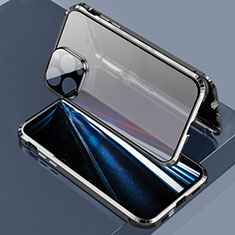 Handyhülle Hülle Luxus Aluminium Metall Rahmen Spiegel 360 Grad Ganzkörper Tasche LK3 für Apple iPhone 13 Pro Max Schwarz
