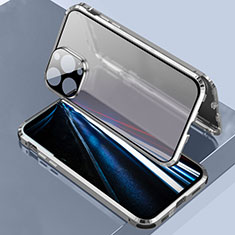 Handyhülle Hülle Luxus Aluminium Metall Rahmen Spiegel 360 Grad Ganzkörper Tasche LK3 für Apple iPhone 13 Pro Silber