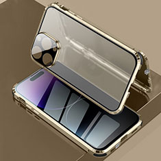 Handyhülle Hülle Luxus Aluminium Metall Rahmen Spiegel 360 Grad Ganzkörper Tasche LK3 für Apple iPhone 14 Pro Gold