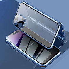 Handyhülle Hülle Luxus Aluminium Metall Rahmen Spiegel 360 Grad Ganzkörper Tasche LK3 für Apple iPhone 15 Pro Blau