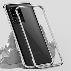 Handyhülle Hülle Luxus Aluminium Metall Rahmen Spiegel 360 Grad Ganzkörper Tasche LK3 für Samsung Galaxy S20 Ultra 5G Silber