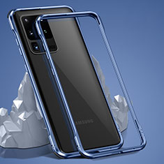 Handyhülle Hülle Luxus Aluminium Metall Rahmen Spiegel 360 Grad Ganzkörper Tasche LK3 für Samsung Galaxy S20 Ultra Blau