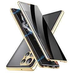 Handyhülle Hülle Luxus Aluminium Metall Rahmen Spiegel 360 Grad Ganzkörper Tasche LK3 für Samsung Galaxy S22 Ultra 5G Gold