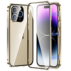 Handyhülle Hülle Luxus Aluminium Metall Rahmen Spiegel 360 Grad Ganzkörper Tasche LO1 für Apple iPhone 14 Pro Max Gold