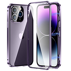 Handyhülle Hülle Luxus Aluminium Metall Rahmen Spiegel 360 Grad Ganzkörper Tasche LO1 für Apple iPhone 14 Pro Violett
