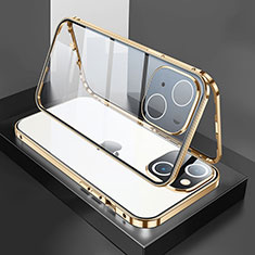 Handyhülle Hülle Luxus Aluminium Metall Rahmen Spiegel 360 Grad Ganzkörper Tasche M01 für Apple iPhone 13 Gold