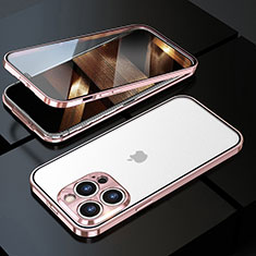 Handyhülle Hülle Luxus Aluminium Metall Rahmen Spiegel 360 Grad Ganzkörper Tasche M01 für Apple iPhone 14 Pro Max Rosegold