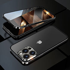 Handyhülle Hülle Luxus Aluminium Metall Rahmen Spiegel 360 Grad Ganzkörper Tasche M01 für Apple iPhone 14 Pro Schwarz