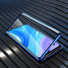 Handyhülle Hülle Luxus Aluminium Metall Rahmen Spiegel 360 Grad Ganzkörper Tasche M01 für Huawei Enjoy 10 Plus Blau