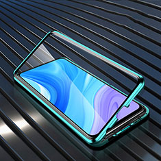 Handyhülle Hülle Luxus Aluminium Metall Rahmen Spiegel 360 Grad Ganzkörper Tasche M01 für Huawei Enjoy 10 Plus Grün