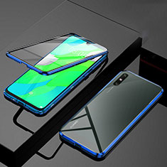 Handyhülle Hülle Luxus Aluminium Metall Rahmen Spiegel 360 Grad Ganzkörper Tasche M01 für Huawei Enjoy 10e Blau