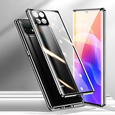 Handyhülle Hülle Luxus Aluminium Metall Rahmen Spiegel 360 Grad Ganzkörper Tasche M01 für Huawei Enjoy 20 5G Schwarz