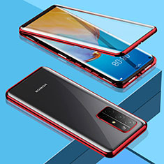 Handyhülle Hülle Luxus Aluminium Metall Rahmen Spiegel 360 Grad Ganzkörper Tasche M01 für Huawei Honor 30S Rot