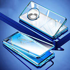 Handyhülle Hülle Luxus Aluminium Metall Rahmen Spiegel 360 Grad Ganzkörper Tasche M01 für Huawei Mate 40 Pro Blau