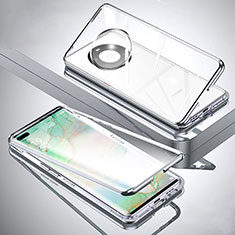 Handyhülle Hülle Luxus Aluminium Metall Rahmen Spiegel 360 Grad Ganzkörper Tasche M01 für Huawei Mate 40 Pro+ Plus Silber