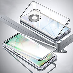 Handyhülle Hülle Luxus Aluminium Metall Rahmen Spiegel 360 Grad Ganzkörper Tasche M01 für Huawei Mate 40 Pro Silber