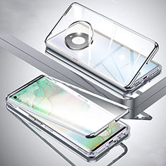 Handyhülle Hülle Luxus Aluminium Metall Rahmen Spiegel 360 Grad Ganzkörper Tasche M01 für Huawei Mate 40 Silber