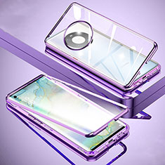 Handyhülle Hülle Luxus Aluminium Metall Rahmen Spiegel 360 Grad Ganzkörper Tasche M01 für Huawei Mate 40E 5G Violett