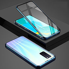 Handyhülle Hülle Luxus Aluminium Metall Rahmen Spiegel 360 Grad Ganzkörper Tasche M01 für Huawei Nova 7 5G Blau