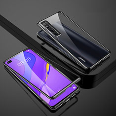 Handyhülle Hülle Luxus Aluminium Metall Rahmen Spiegel 360 Grad Ganzkörper Tasche M01 für Huawei Nova 7 Pro 5G Schwarz
