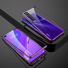 Handyhülle Hülle Luxus Aluminium Metall Rahmen Spiegel 360 Grad Ganzkörper Tasche M01 für Huawei Nova 7 Pro 5G Violett