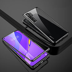 Handyhülle Hülle Luxus Aluminium Metall Rahmen Spiegel 360 Grad Ganzkörper Tasche M01 für Huawei Nova 7 SE 5G Schwarz