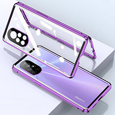 Handyhülle Hülle Luxus Aluminium Metall Rahmen Spiegel 360 Grad Ganzkörper Tasche M01 für Huawei Nova 8 Pro 5G Violett