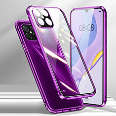 Handyhülle Hülle Luxus Aluminium Metall Rahmen Spiegel 360 Grad Ganzkörper Tasche M01 für Huawei Nova 8 SE 5G Violett