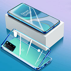 Handyhülle Hülle Luxus Aluminium Metall Rahmen Spiegel 360 Grad Ganzkörper Tasche M01 für OnePlus 8T 5G Blau