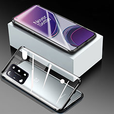 Handyhülle Hülle Luxus Aluminium Metall Rahmen Spiegel 360 Grad Ganzkörper Tasche M01 für OnePlus 8T 5G Schwarz