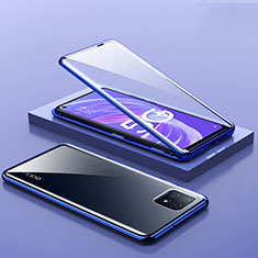 Handyhülle Hülle Luxus Aluminium Metall Rahmen Spiegel 360 Grad Ganzkörper Tasche M01 für Oppo A73 5G Blau